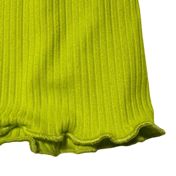 Bright Green Tank Top, Acid Green Ribbed Knit Tee, Wavy Hem, Exposed Seams, New - Picture 3 of 5
